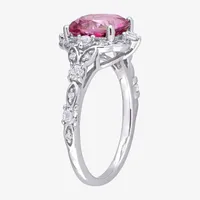 Womens Genuine Pink Topaz 10K White Gold Cocktail Ring