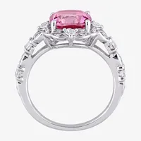 Womens Genuine Pink Topaz 10K White Gold Cocktail Ring