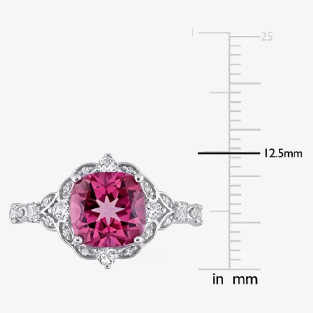 Womens Genuine Pink Topaz 10K White Gold Cocktail Ring