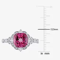 Womens Genuine Pink Topaz 10K White Gold Cocktail Ring