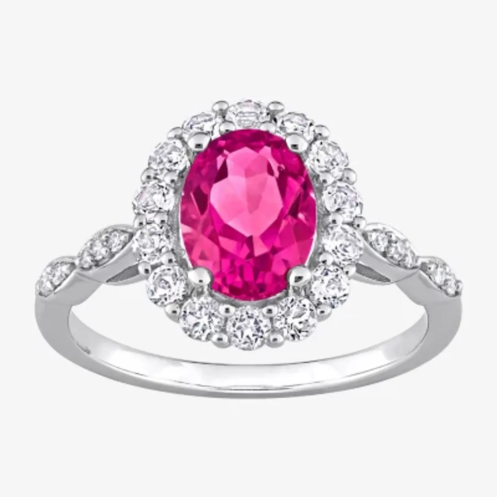 Womens Genuine Pink Topaz 10K White Gold Cocktail Ring