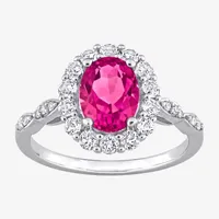 Womens Genuine Pink Topaz 10K White Gold Cocktail Ring