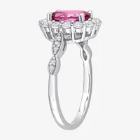 Womens Genuine Pink Topaz 10K White Gold Cocktail Ring