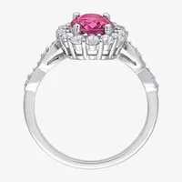 Womens Genuine Pink Topaz 10K White Gold Cocktail Ring