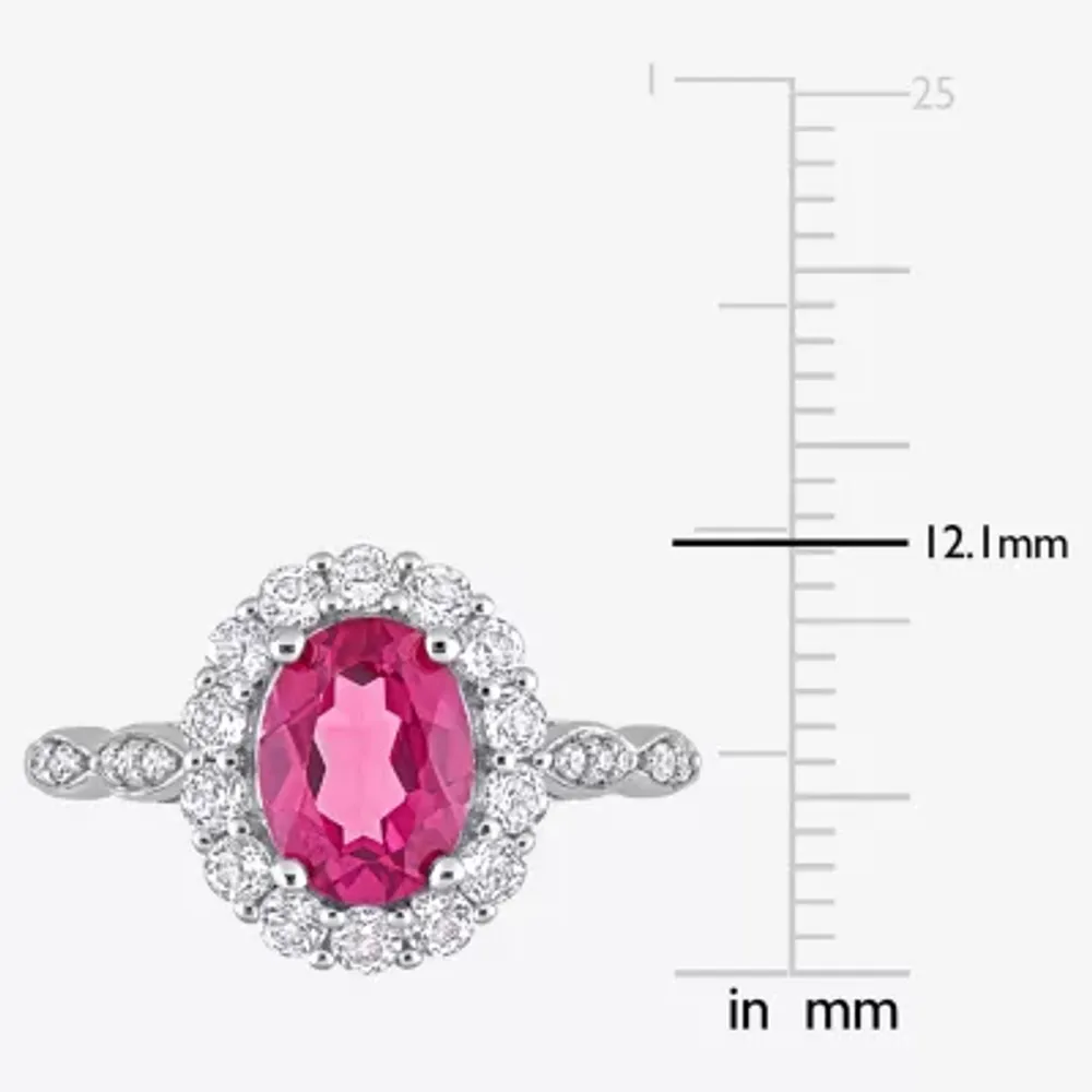 Womens Genuine Pink Topaz 10K White Gold Cocktail Ring