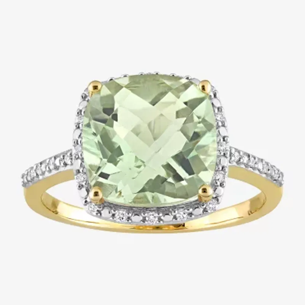 Womens Genuine Green Quartz 14K Gold Cocktail Ring