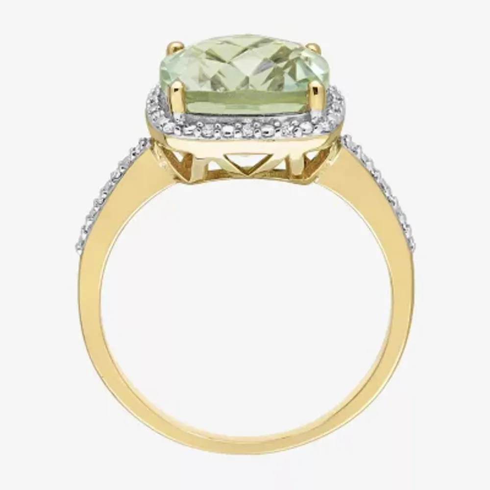 Womens Genuine Green Quartz 14K Gold Cocktail Ring