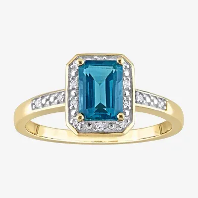 Womens Genuine Blue Topaz 14K Gold Cocktail Ring