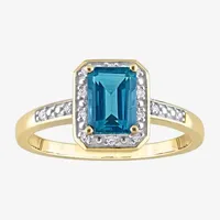 Womens Genuine Blue Topaz 14K Gold Cocktail Ring