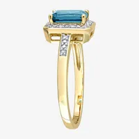 Womens Genuine Blue Topaz 14K Gold Cocktail Ring