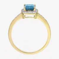 Womens Genuine Blue Topaz 14K Gold Cocktail Ring