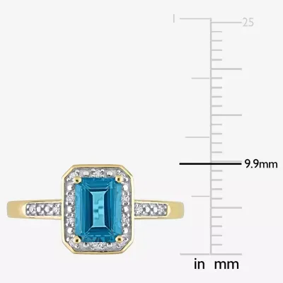 Womens Genuine Blue Topaz 14K Gold Cocktail Ring
