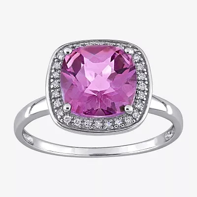 Womens Genuine Pink Topaz 10K White Gold Cocktail Ring