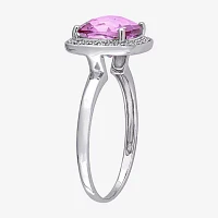 Womens Genuine Pink Topaz 10K White Gold Cocktail Ring