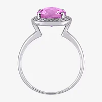 Womens Genuine Pink Topaz 10K White Gold Cocktail Ring