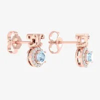 Diamond Accent Genuine Blue Aquamarine 10K Rose Gold 10.5mm Round Stud Earrings