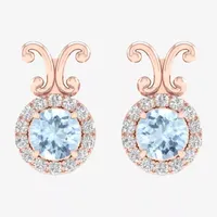 Diamond Accent Genuine Blue Aquamarine 10K Rose Gold 10.5mm Round Stud Earrings