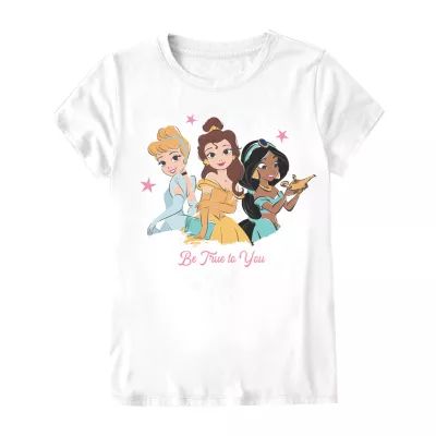 Disney Collection Little & Big Girls Crew Neck Princess Short Sleeve Graphic T-Shirt