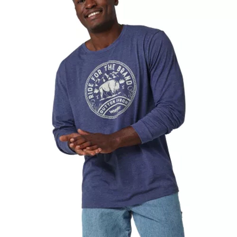 Wrangler® Yellowstone™ Mens Crew Neck Long Sleeve Regular Fit Graphic T-Shirt