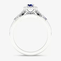 Modern Bride Gemstone and 1/3 CT. T.W. Diamond Oval Halo Bridal Set 10K Gold