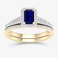 Modern Bride Gemstone Womens 1/3 CT. T.W. Genuine Blue Sapphire 10K Gold Halo Bridal Set