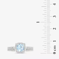 Modern Bride Gemstone Womens 1/3 CT. T.W. Genuine Blue Aquamarine 10K White Gold Cushion Halo Bridal Set