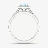 Modern Bride Gemstone Womens 1/3 CT. T.W. Genuine Blue Aquamarine 10K White Gold Cushion Halo Bridal Set