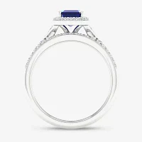 Modern Bride Gemstone Womens 1/3 CT. T.W. Genuine Blue Sapphire 10K White Gold Halo Bridal Set