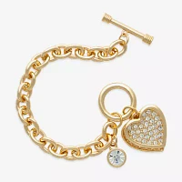 Bold Elements Gold Tone Curb Heart Charm Bracelet