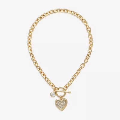 Bold Elements Gold Tone Glass 16 Inch Heart Pendant Necklace