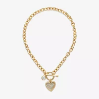 Bold Elements Gold Tone Glass 16 Inch Heart Pendant Necklace