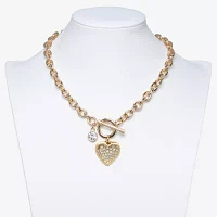 Bold Elements Gold Tone Glass 16 Inch Heart Pendant Necklace