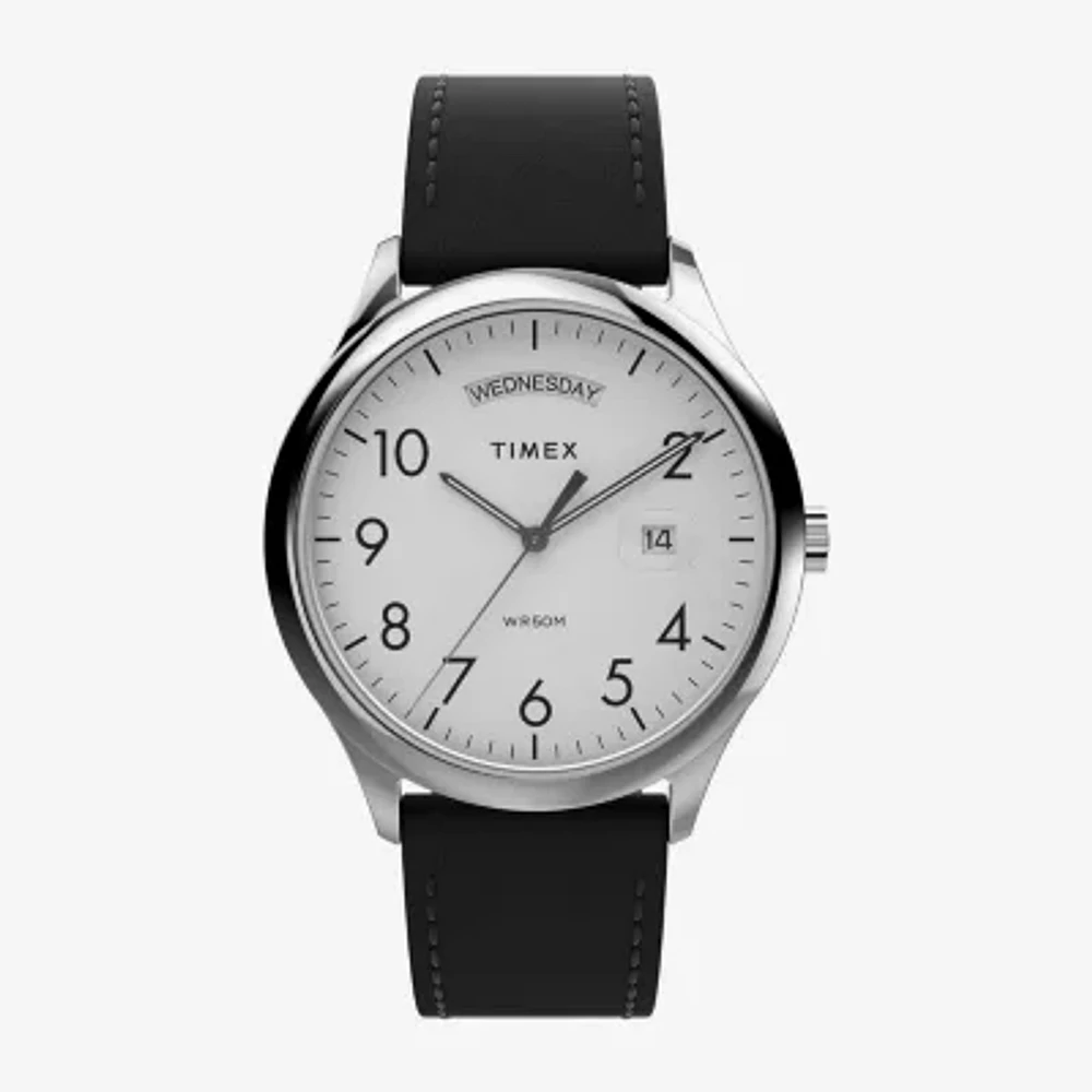 Timex Mens Black Leather Strap Watch Tw2w68300jt