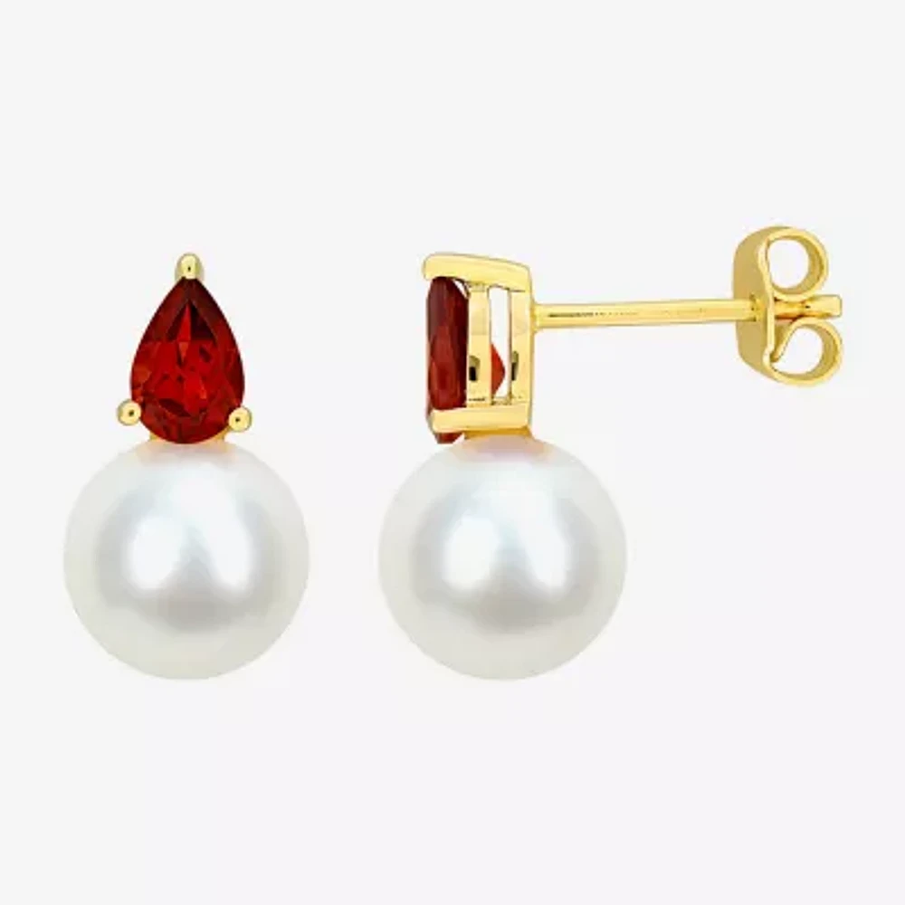 White Cultured Freshwater Pearl 18K Gold Over Silver 15.5mm Stud Earrings