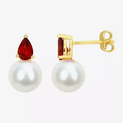 White Cultured Freshwater Pearl 18K Gold Over Silver 15.5mm Stud Earrings