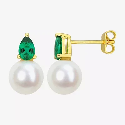 White Cultured Freshwater Pearl 18K Gold Over Silver 15.5mm Stud Earrings