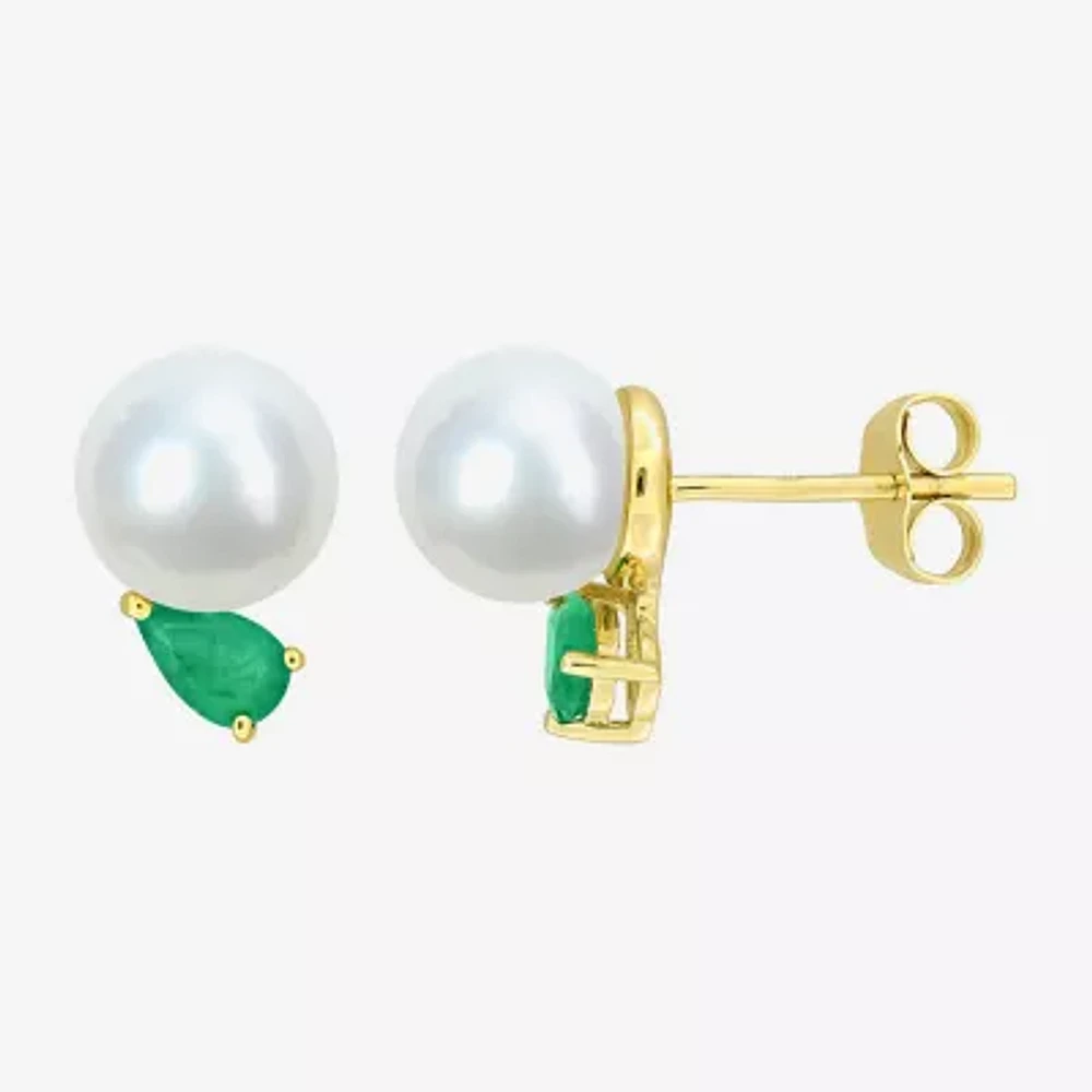 White Cultured Freshwater Pearl 14K Gold 11.5mm Stud Earrings