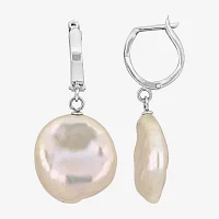 White Cultured Freshwater Pearl 14K White Gold Drop Earrings