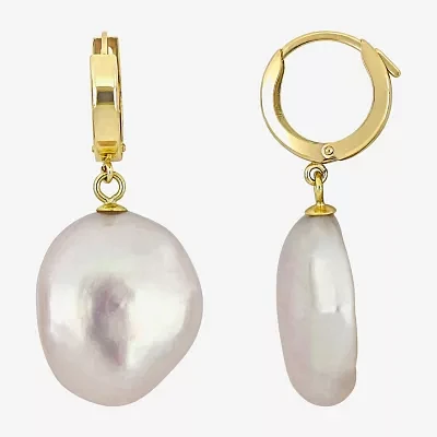 White Cultured Freshwater Pearl 14K Gold Drop Earrings