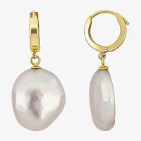 White Cultured Freshwater Pearl 14K Gold Drop Earrings