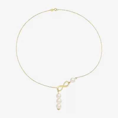 Womens White Cultured Freshwater Pearl 18K Gold Over Silver Y Necklace