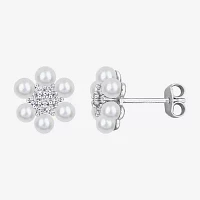 White Cultured Freshwater Pearl Sterling Silver 11mm Flower Stud Earrings