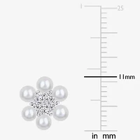 White Cultured Freshwater Pearl Sterling Silver 11mm Flower Stud Earrings