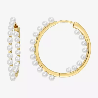 White Cultured Freshwater Pearl 14K Gold 2.5mm Hoop Earrings