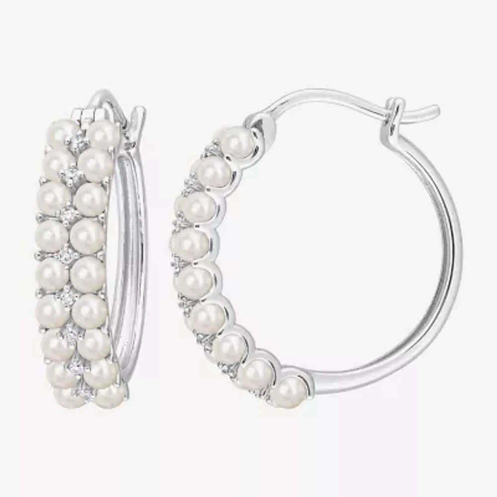 1/10 CT. T.W. White Cultured Freshwater Pearl 14K White Gold 21.1mm Hoop Earrings