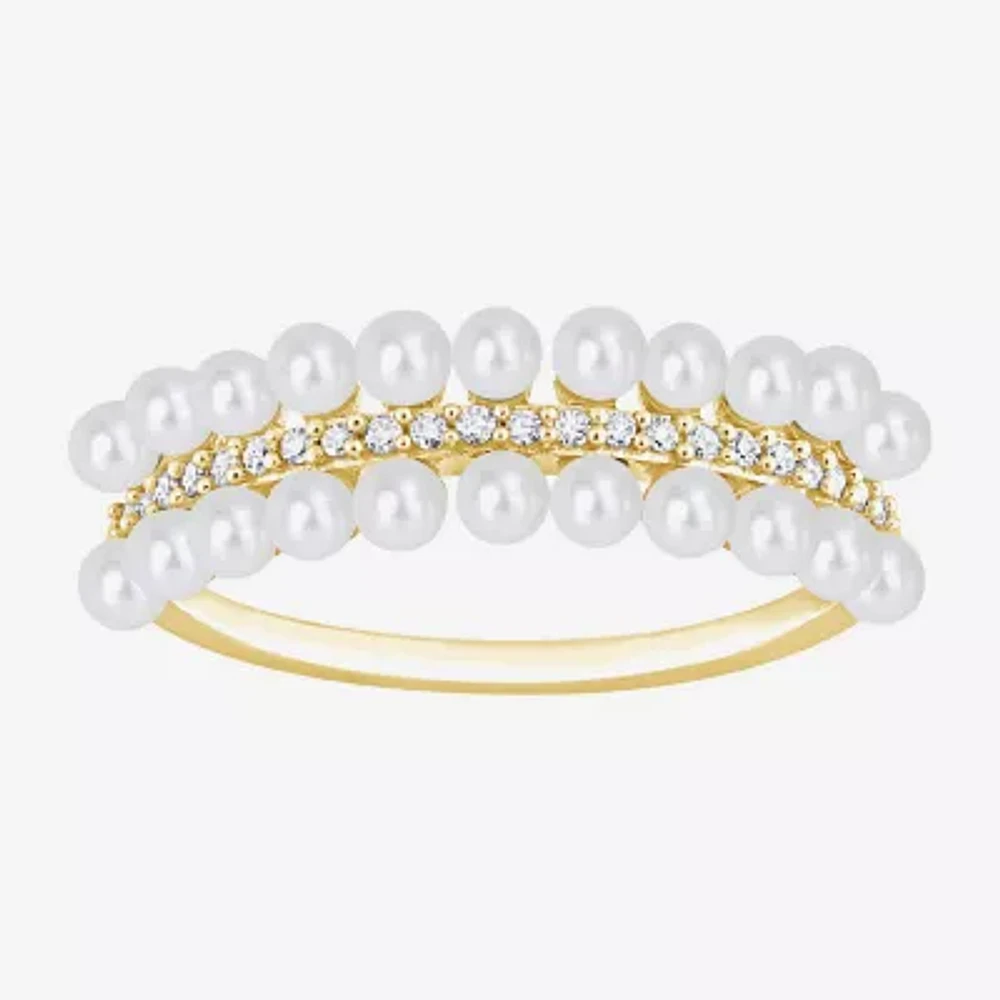 Womens 1/10 CT. T.W. 2MM White Cultured Freshwater Pearl 10K Gold Cocktail Ring