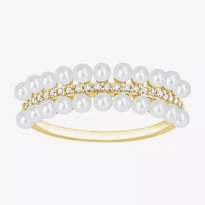 Womens 1/10 CT. T.W. 2MM White Cultured Freshwater Pearl 10K Gold Cocktail Ring