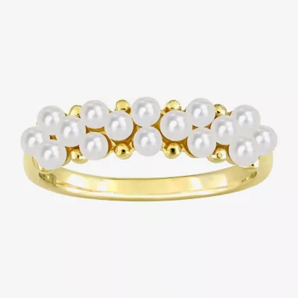 Womens 2MM White Cultured Freshwater Pearl 14K Gold Cocktail Ring