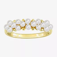 Womens 2MM White Cultured Freshwater Pearl 14K Gold Cocktail Ring