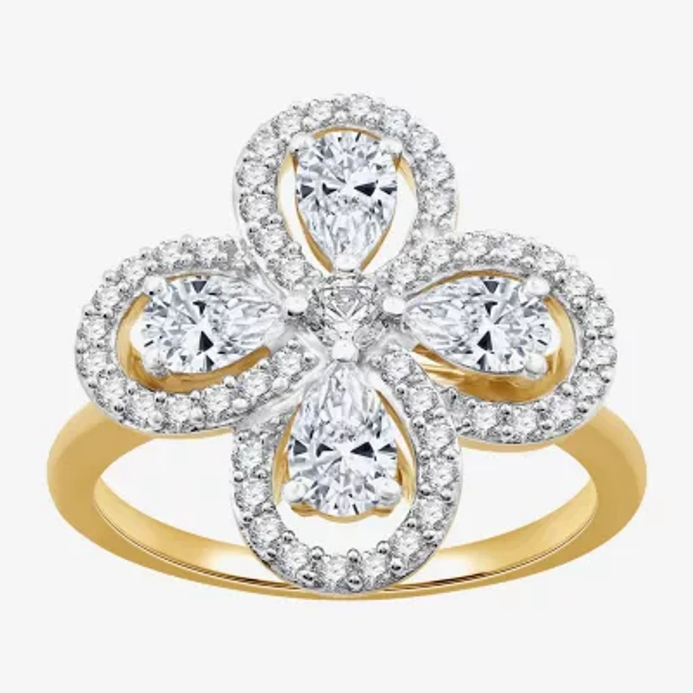 Womens 1 1/5 CT. T.W. Lab Grown White Diamond 10K Gold Flower Cocktail Ring